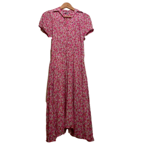 CALIBAN PINK FLORAL PRINT MIDI VISCOSE DRESS. SIZE 42=M